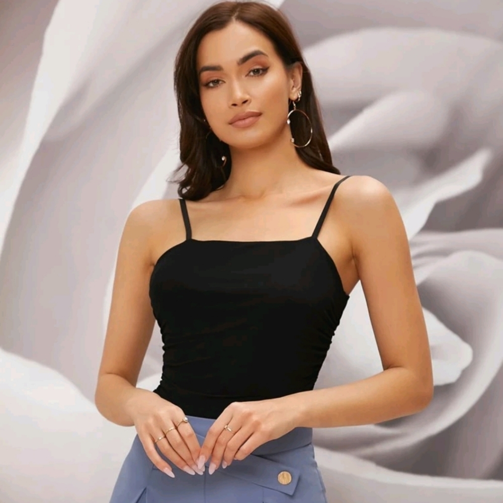 NEW Sexy Mesh Cami Runched Strap Shirt